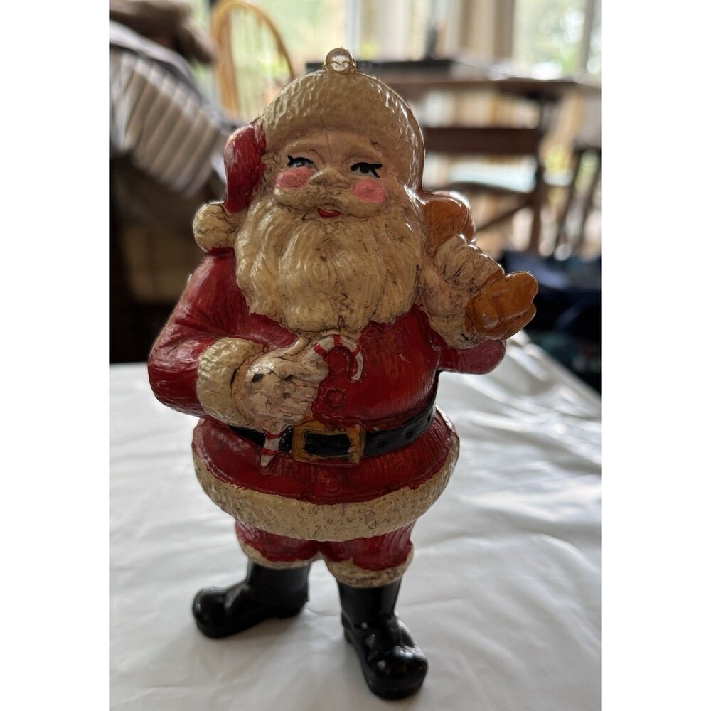Vintage Standing Santa Claus Lightweight Ornament Candy Cane Plastic 70s 80s